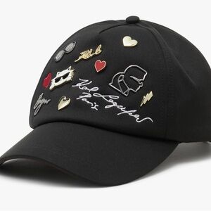 Karl Lagerfeld Black Cap with Iconic Pins